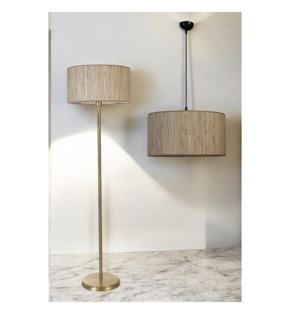 Kronleuchter & Stehlampe Set, Nerz, Gold, Metallkörper, Stoffkappe