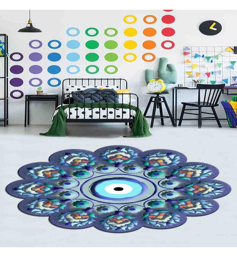 Carpet, Blue, Green, Orange, Navy Blue, 100% Polyester, 90 x 90 cm