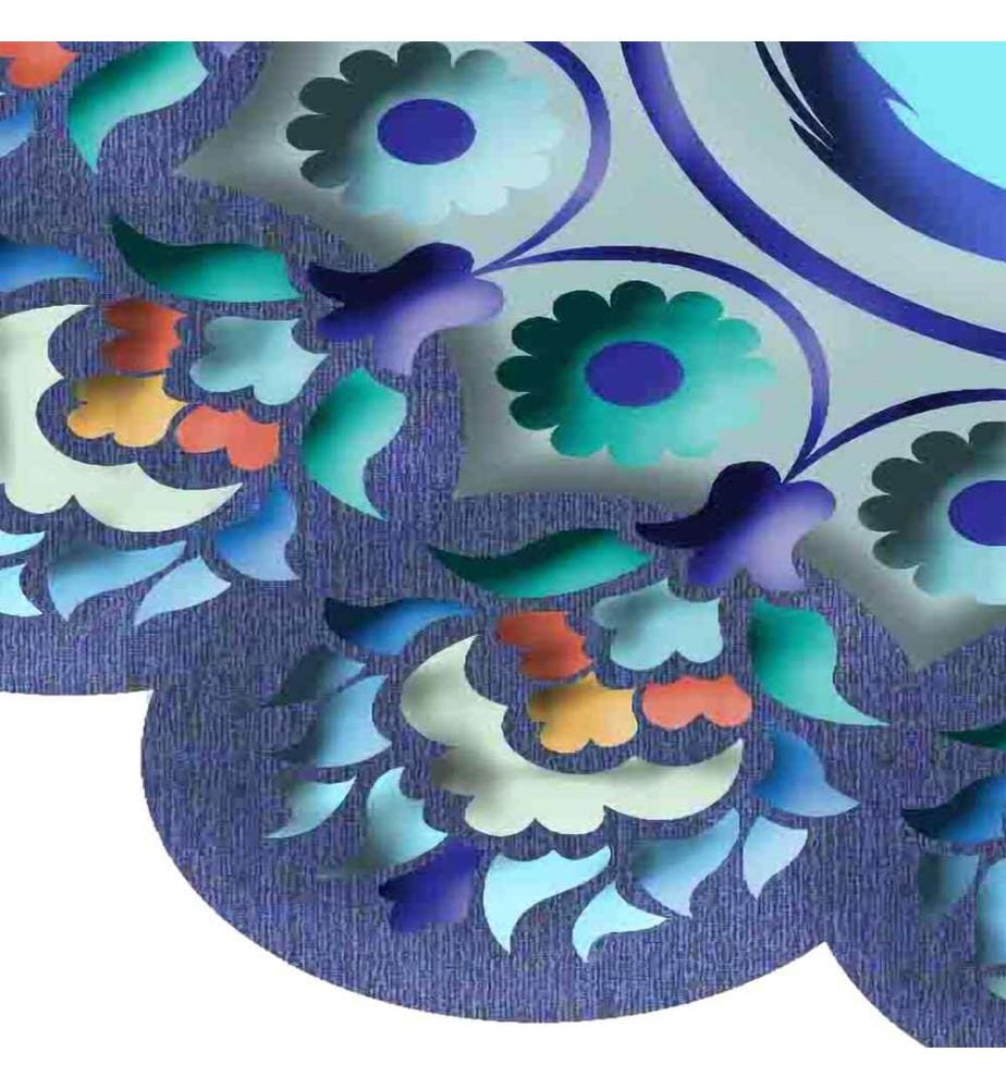 Carpet, Blue, Green, Orange, Navy Blue, 100% Polyester, 170x170 cm
