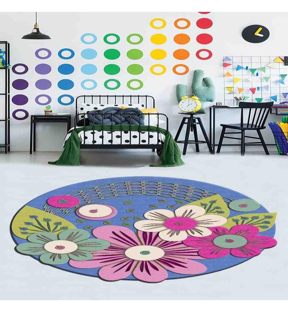 Tapis, bleu, blanc, rose, fuchsia, vert, 100% polyester, 80 x 80 cm