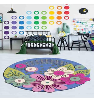 Teppich, Blau, Weiss, Rosa, Fuchsia, Grün, 100% Polyester, 130 x 130cm