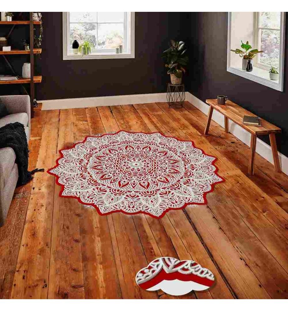 Teppich, Weiss, Rot, 100% Polyester, 170x170 cm
