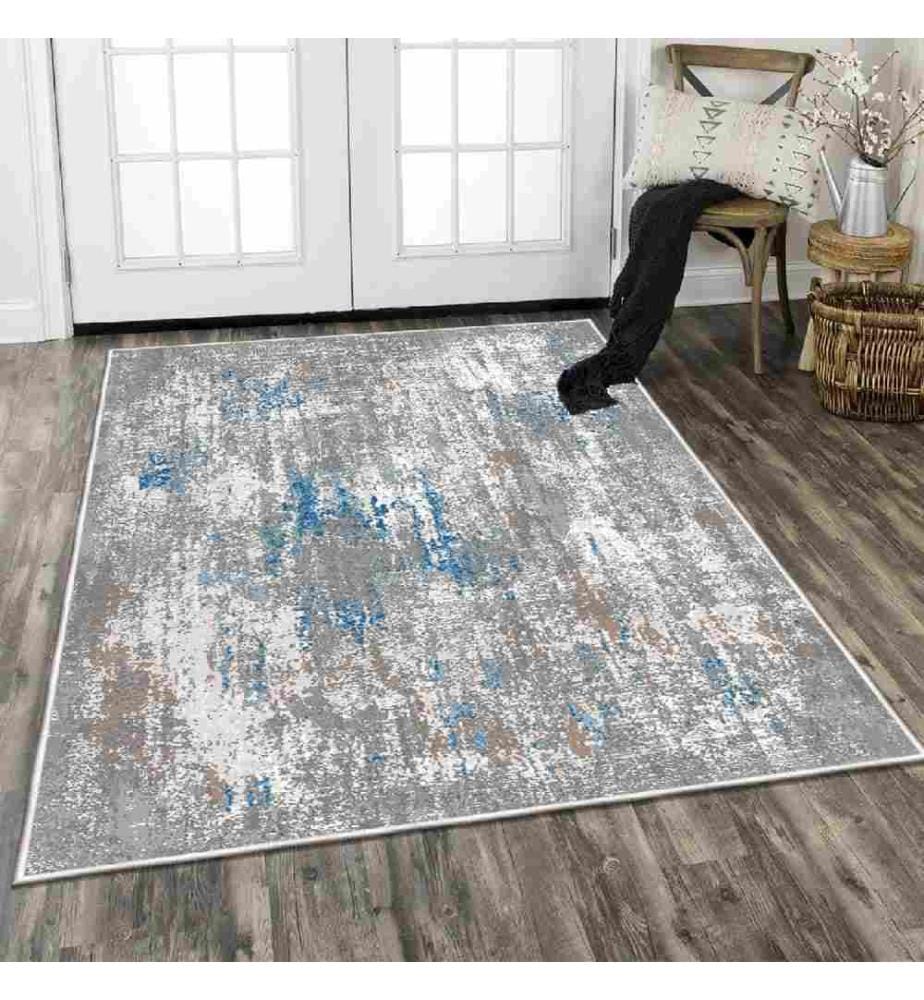 Carpet, Grey, White, Blue, 100% Cotton, 80 x 200 cm