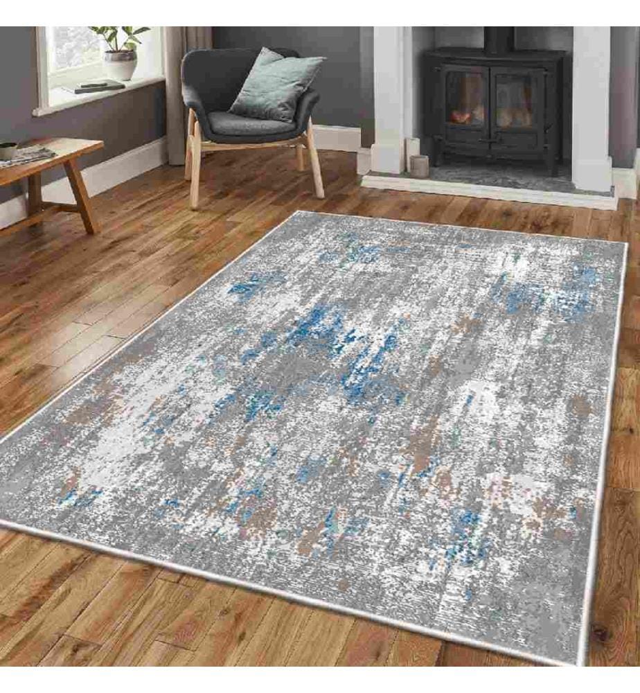 Carpet, Grey, White, Blue, 100% Cotton, 80 x 200 cm