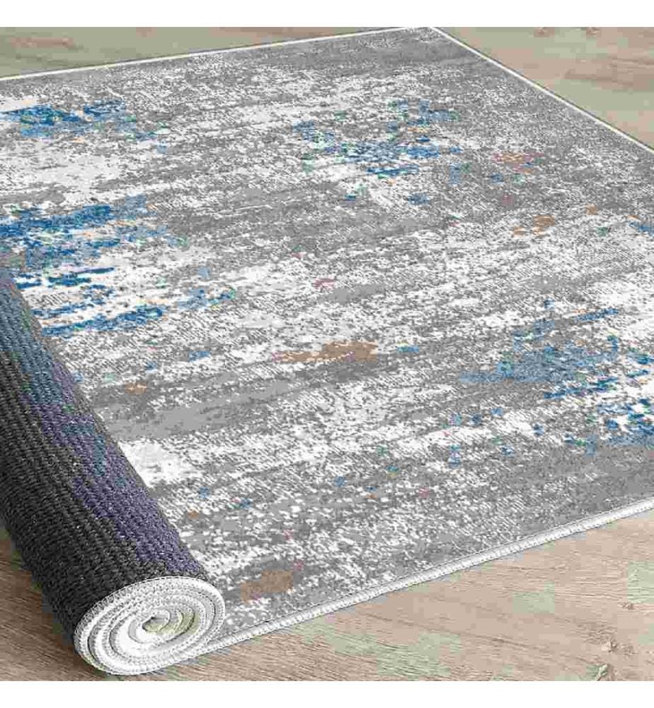 Carpet, Grey, White, Blue, 100% Cotton, 100 x 200 cm
