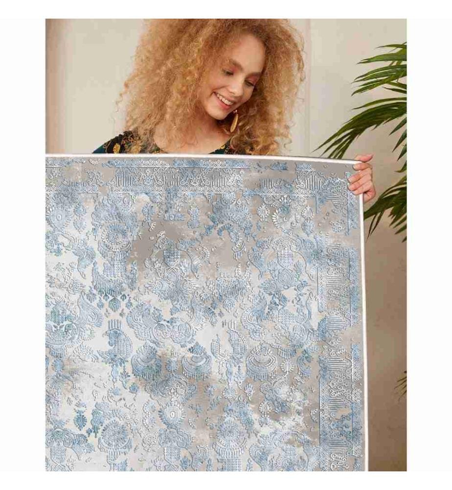 Carpet, Blue, Grey, 100% Cotton, 100 x 100 cm
