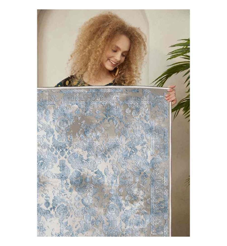 Carpet, Blue, Grey, 100% Cotton, 140 x 220 cm