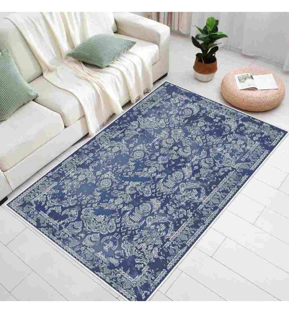 Carpet, White, Navy Blue, 100% Cotton, 180 x 180 cm