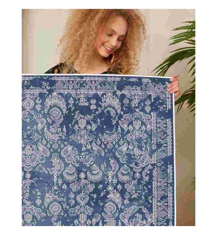 Carpet, White, Navy Blue, 100% Cotton, 180 x 180 cm