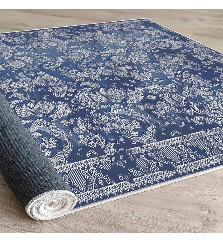 Carpet, White, Navy Blue, 100% Cotton, 180 x 180 cm