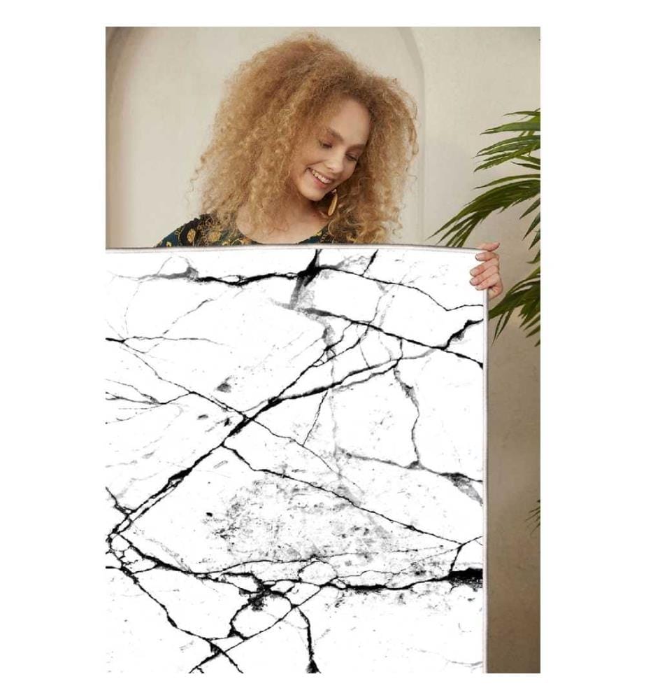 Carpet, White, Black, 100% Cotton, 100 x 200 cm
