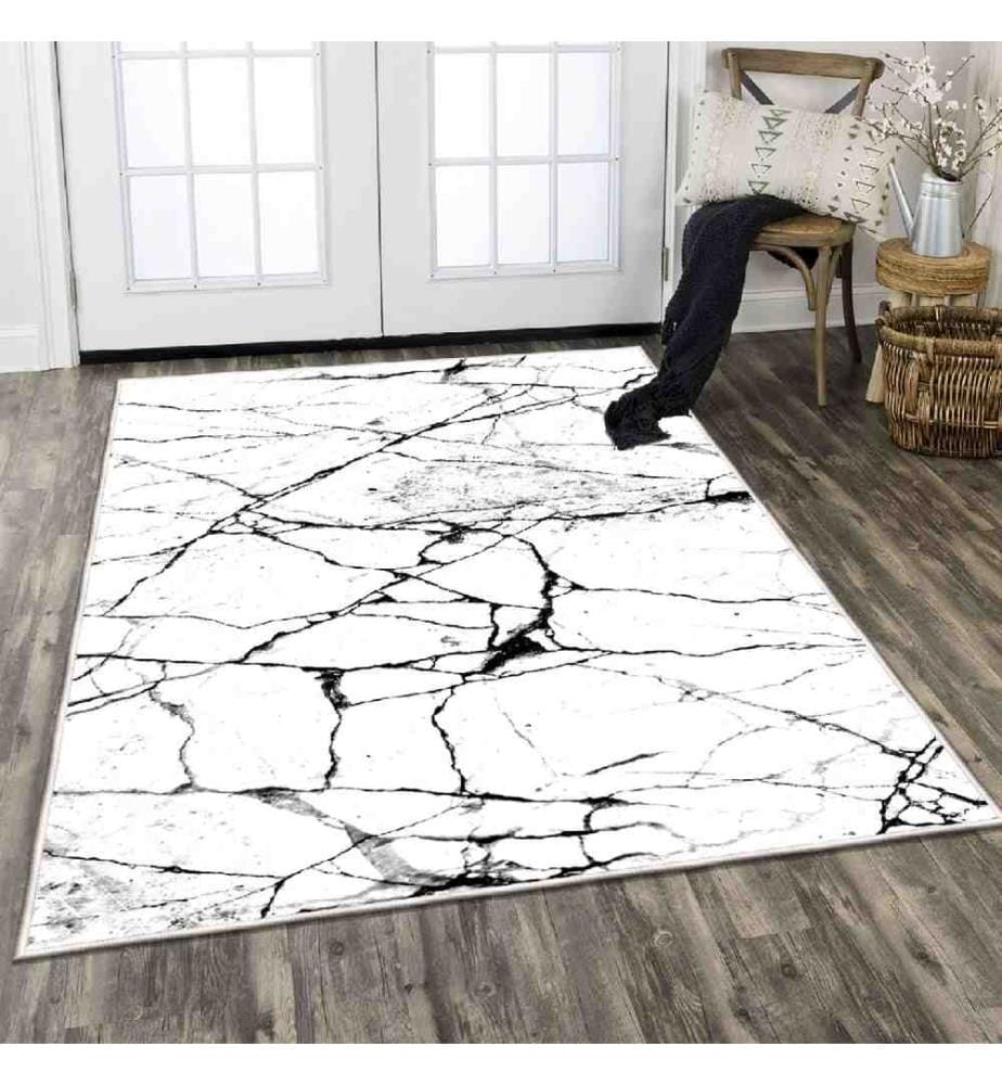 Carpet, White, Black, 100% Cotton, 160 x 230 cm