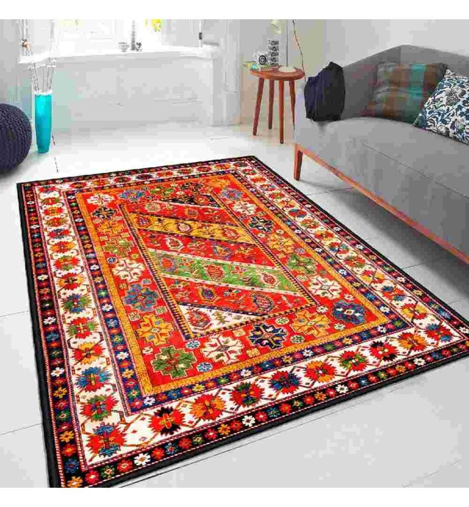 Carpet, Red, Green, White, Yellow, 100% Cotton, 80 x 120 cm