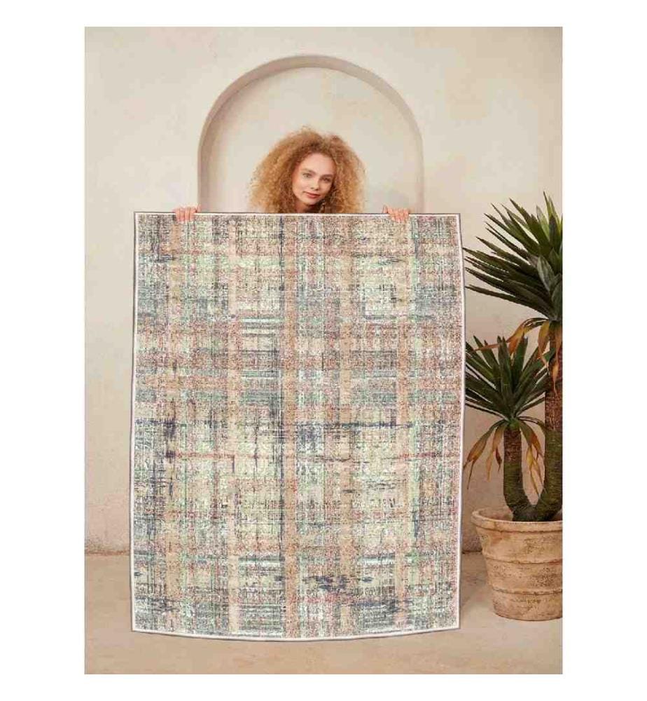 Carpet, Mink, Green, Grey, 100% Cotton, 80 x 150 cm
