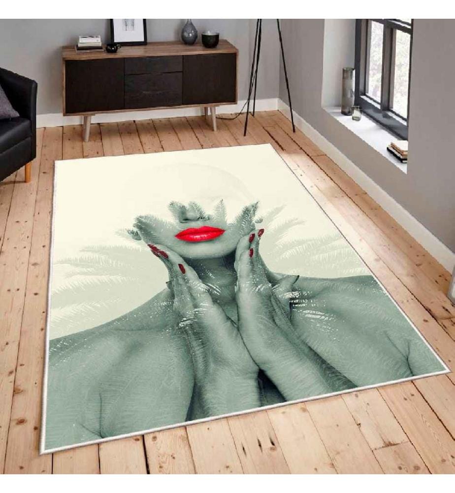 Carpet, Cream, Green, Red, 100% Cotton, 100 x 300 cm