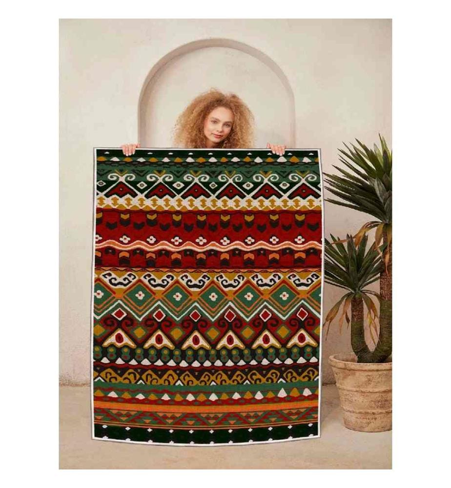 Carpet, White, Red, Green, Camel, Brown, 100% Cotton, 180 x 280 cm