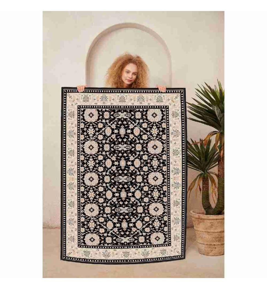 Carpet, Cream, Camel, Grey, Black, 100% Cotton, 100 x 150 cm