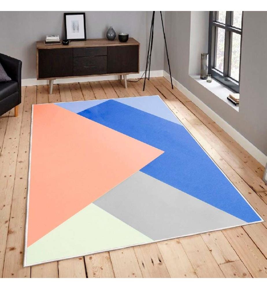 Carpet, Cream, Salmon, Grey, Blue, 100% Cotton, 120 x 180 cm