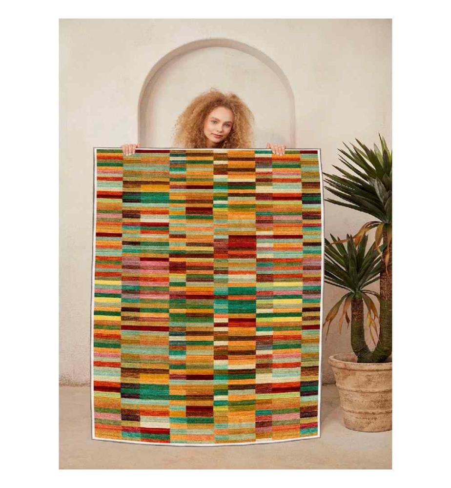 Tapis, orange, jaune, camel, rouge, brun, 100% coton, 100 x 200 cm