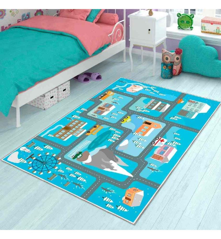 Carpet, Turquoise, White, Yellow, Grey, Mink, 100% Cotton, 100 x 300 cm