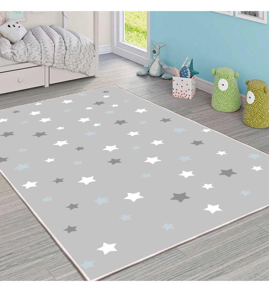 Carpet, White, Grey, Blue, 100% Cotton, 140 x 220 cm