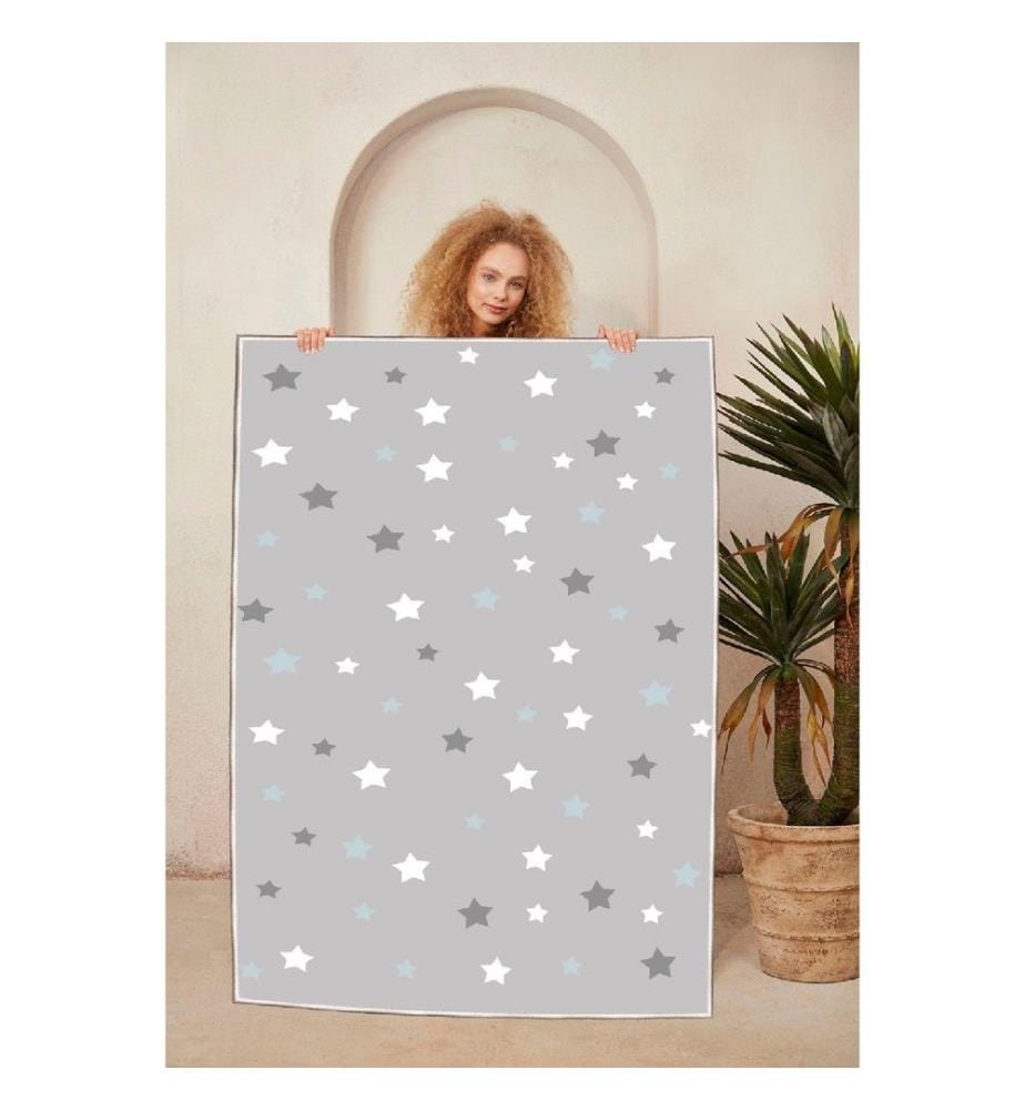 Carpet, White, Grey, Blue, 100% Cotton, 140 x 220 cm