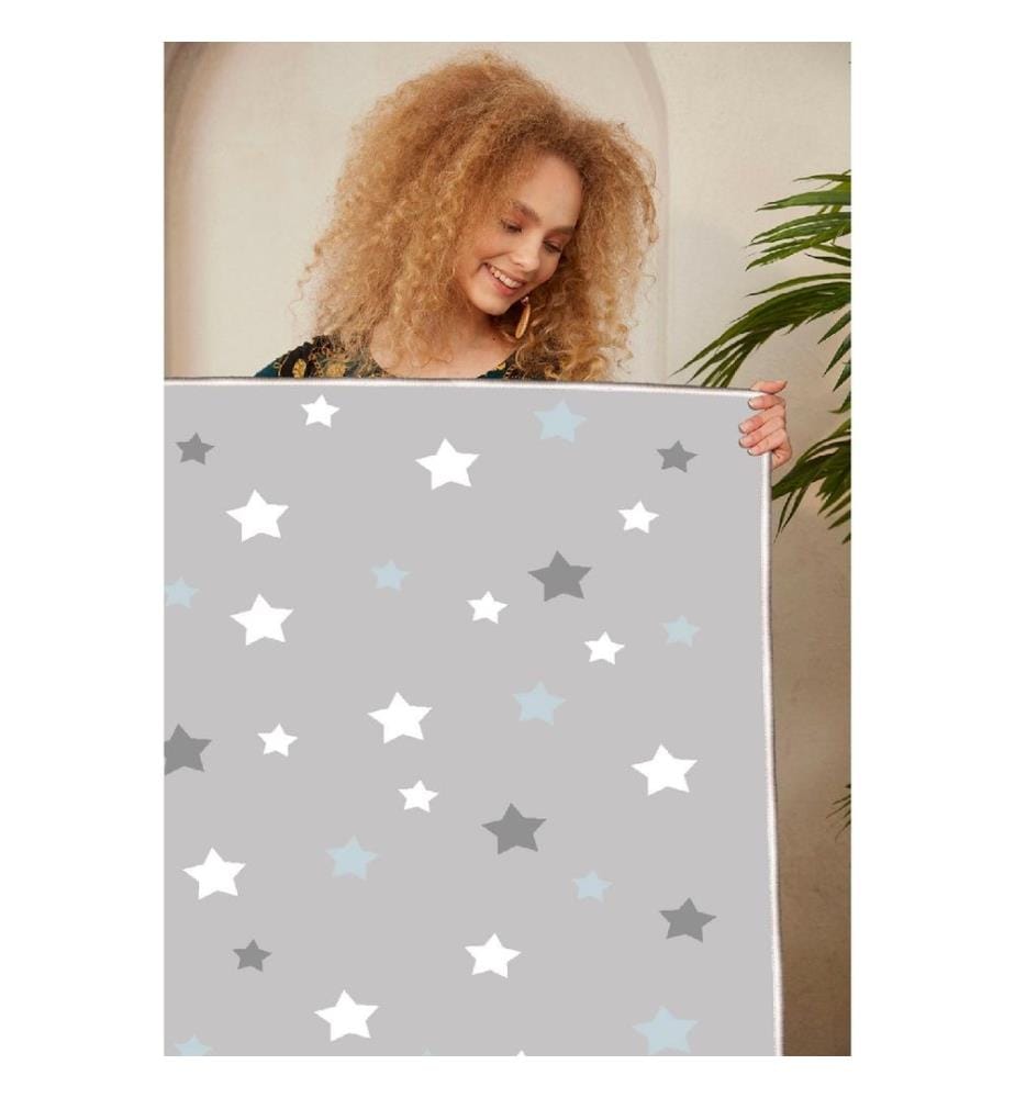 Carpet, White, Grey, Blue, 100% Cotton, 140 x 220 cm