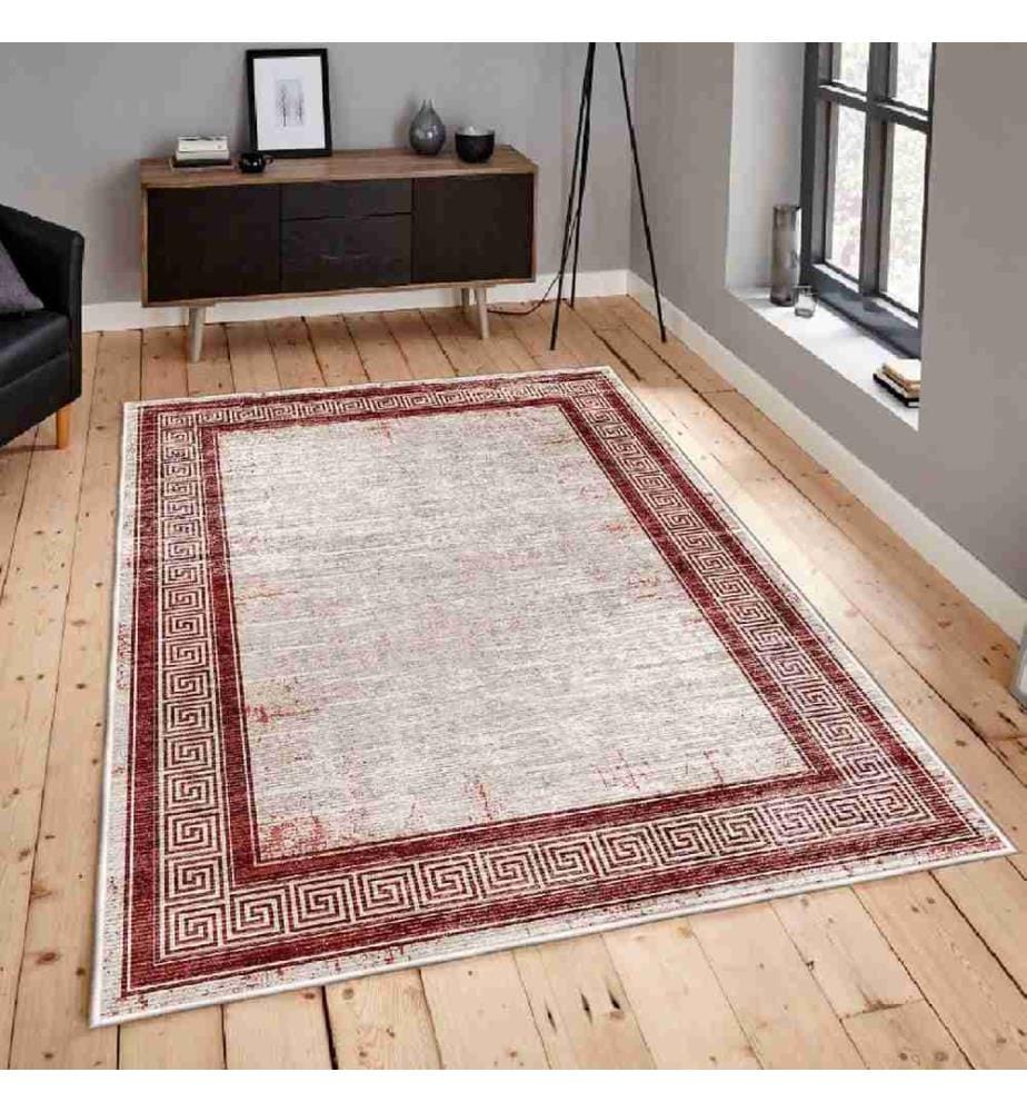 Carpet, Beige, Tile Red, 100% Cotton, 80 x 300 cm