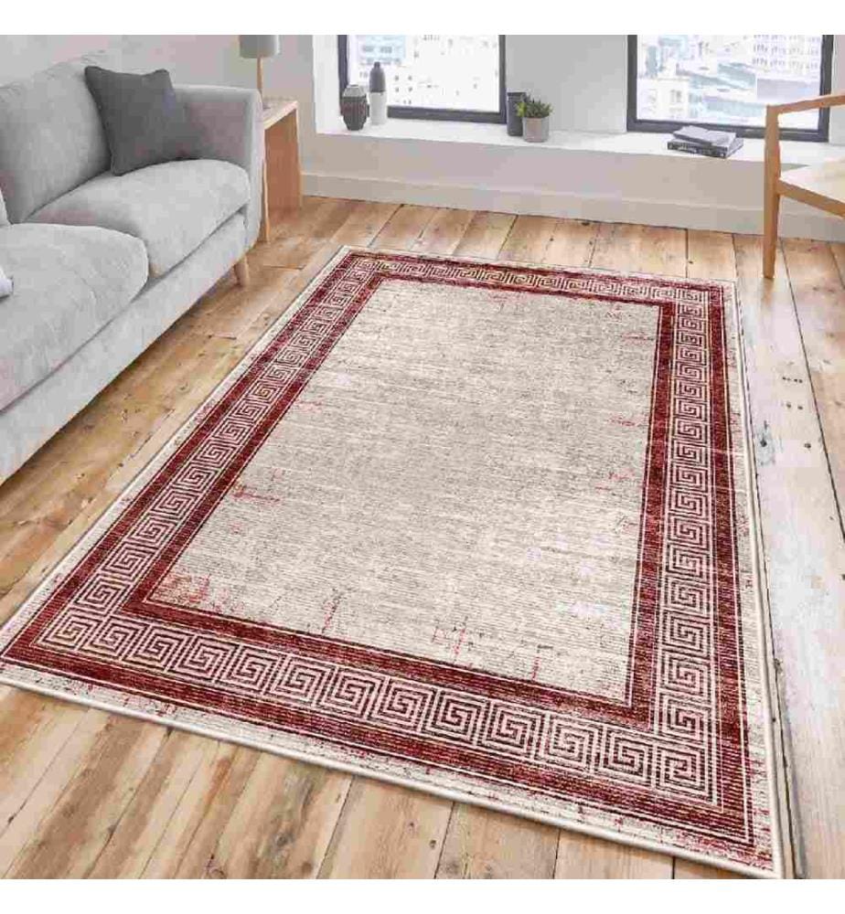 Teppich, Beige, Fliese Rot, 100% Baumwolle, 100 x 200 cm