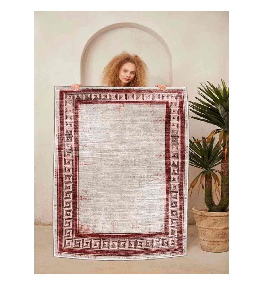 Teppich, Beige, Fliese Rot, 100% Baumwolle, 100 x 200 cm