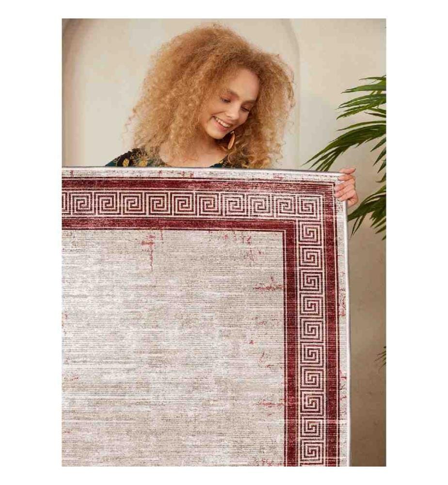 Teppich, Beige, Fliese Rot, 100% Baumwolle, 100 x 200 cm