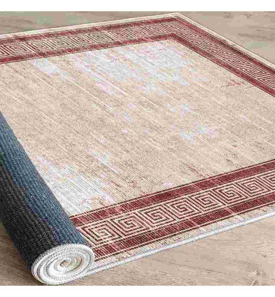 Teppich, Beige, Fliese Rot, 100% Baumwolle, 100 x 200 cm