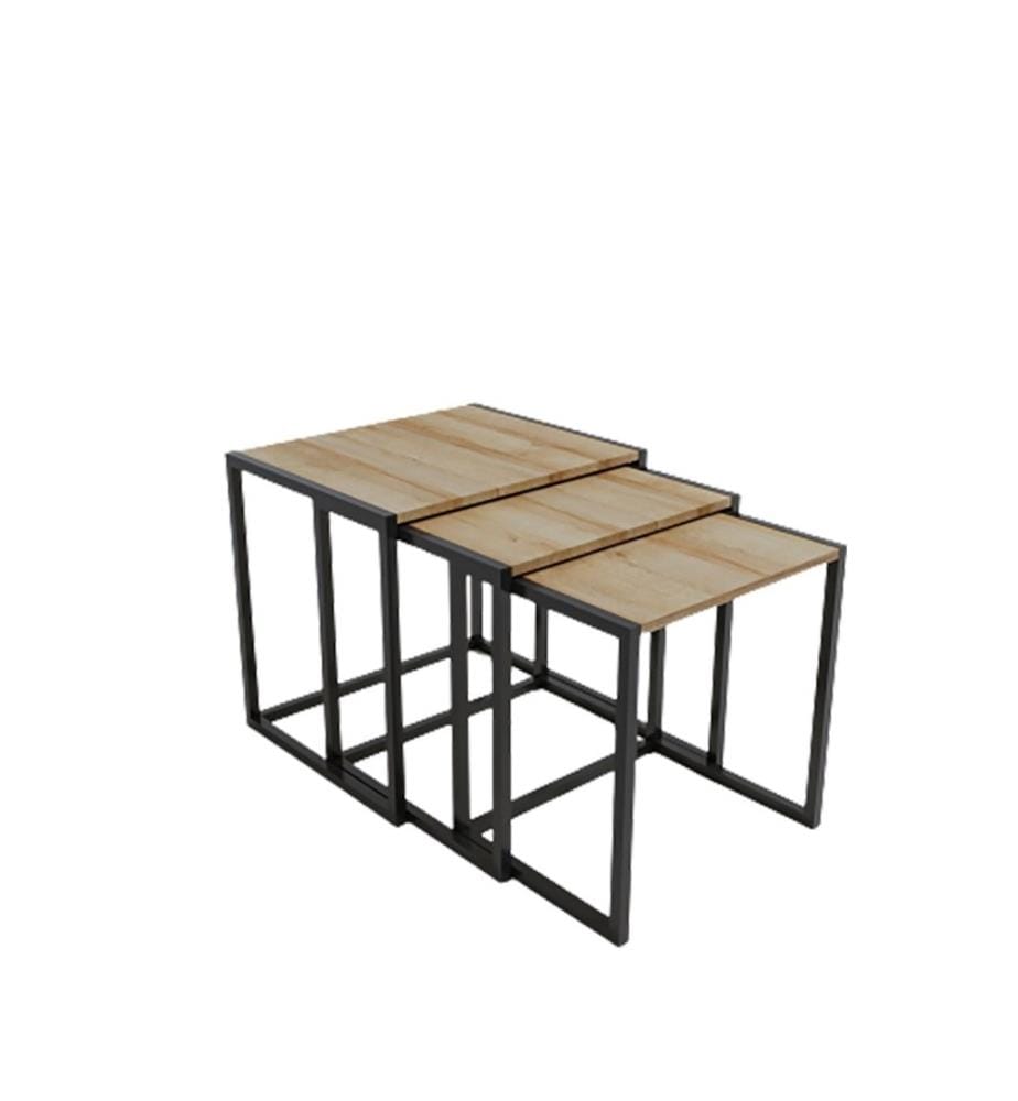 Table gigogne, 3 pièces, chêne, noir, panneau de particules mélaminé