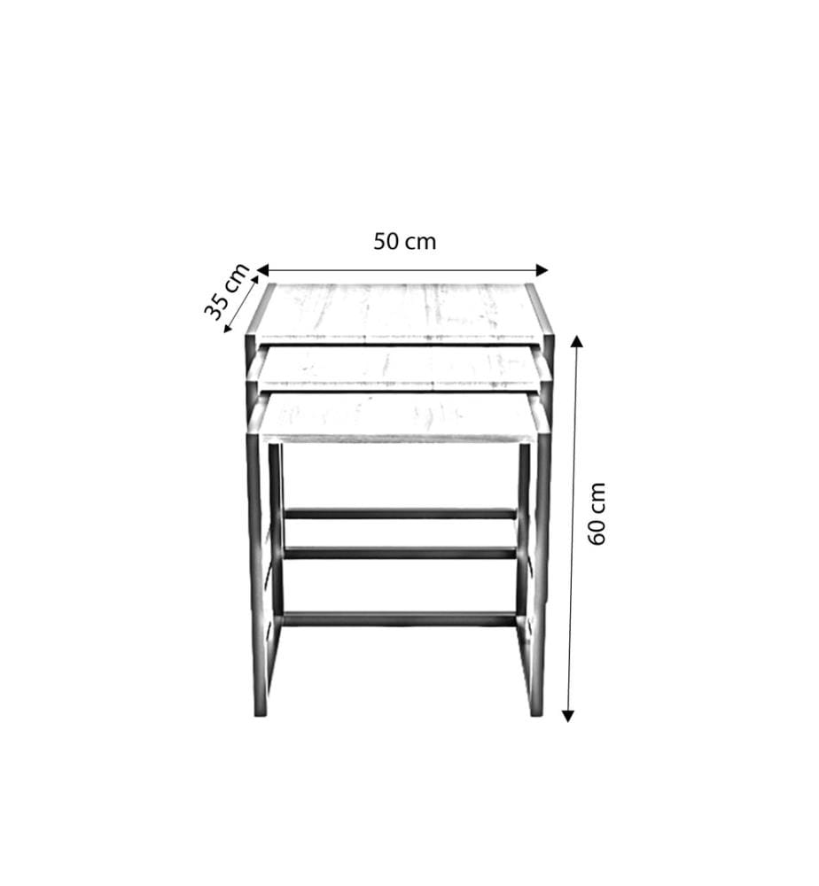 Table gigogne, 3 pièces, chêne, noir, panneau de particules mélaminé