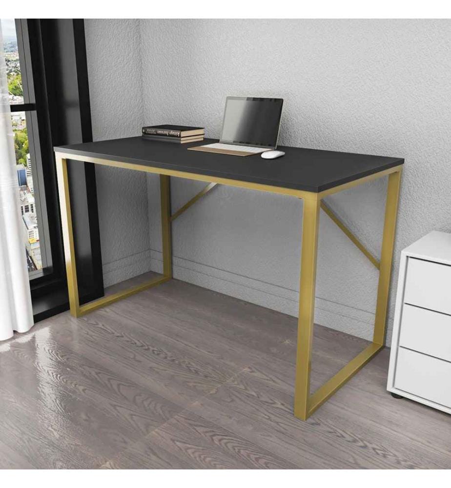 Arbeitstisch, Gold Anthrazit, Melaminharzbeschichtete Spanplatte