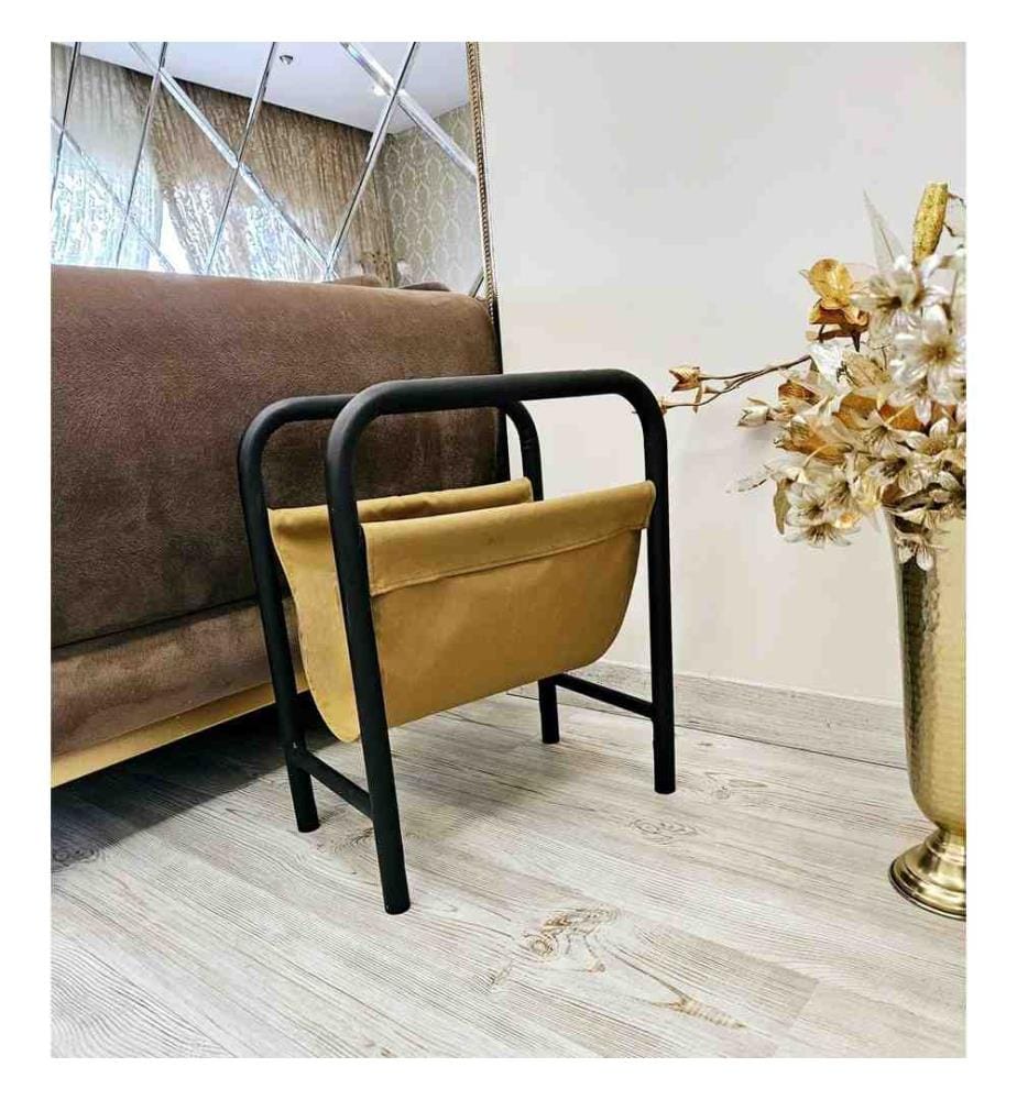 Side Table, Black, Mustard, Fabric, Frame: Metal