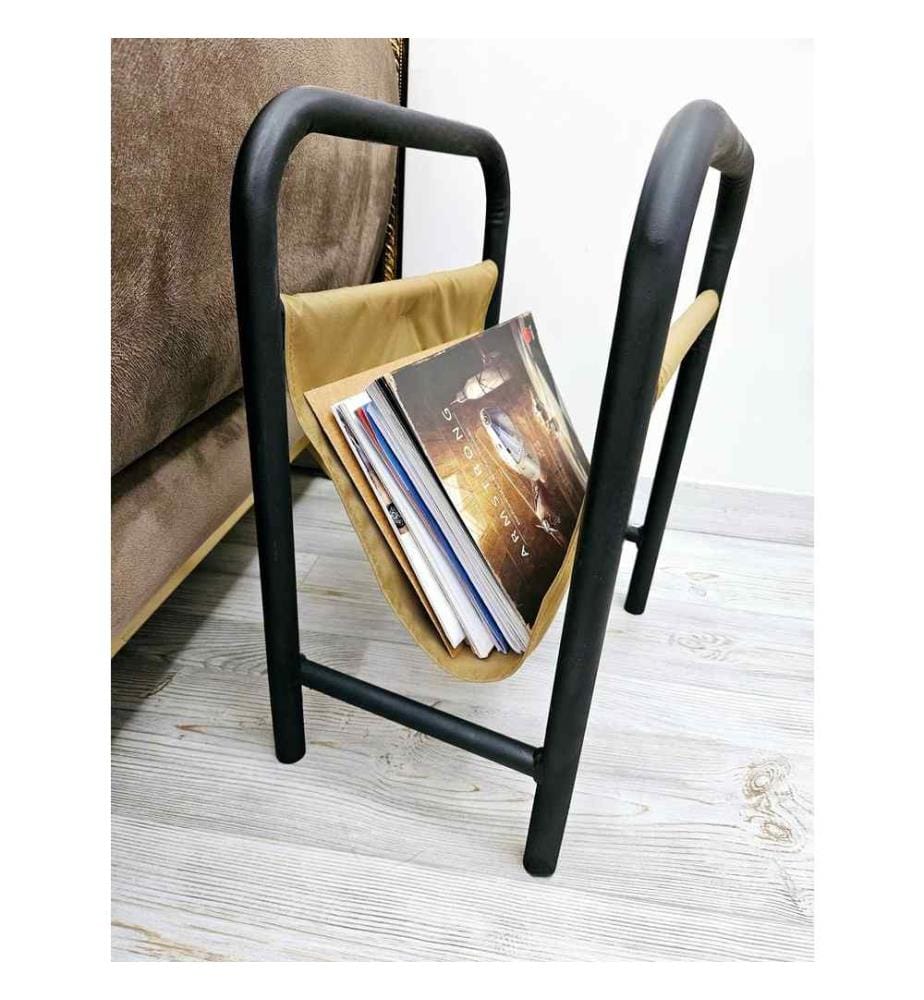 Side Table, Black, Mustard, Fabric, Frame: Metal