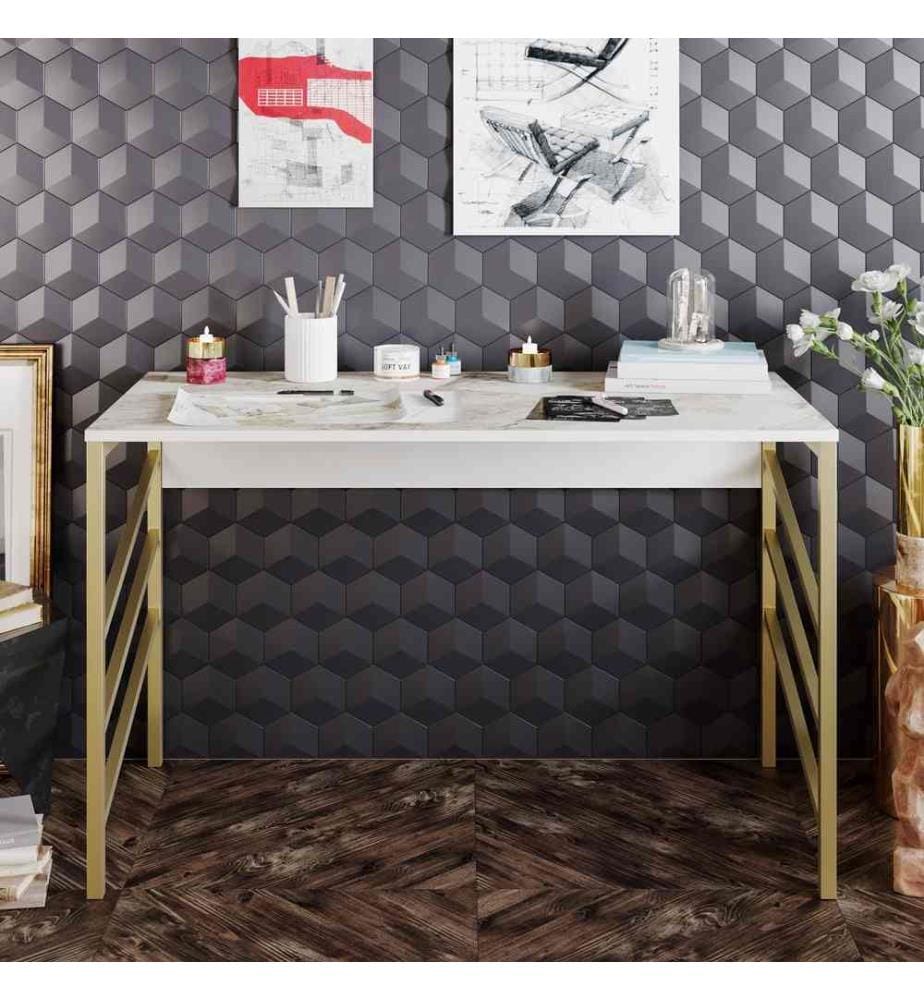Bureau d'étude, blanc doré, panneau de particules mélaminé