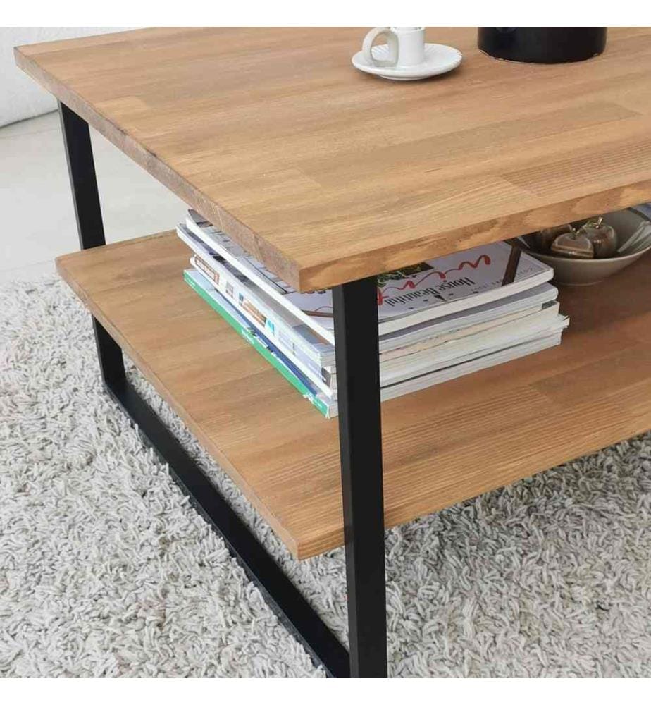 Table basse, chêne, pin, bois massif, cadre en métal