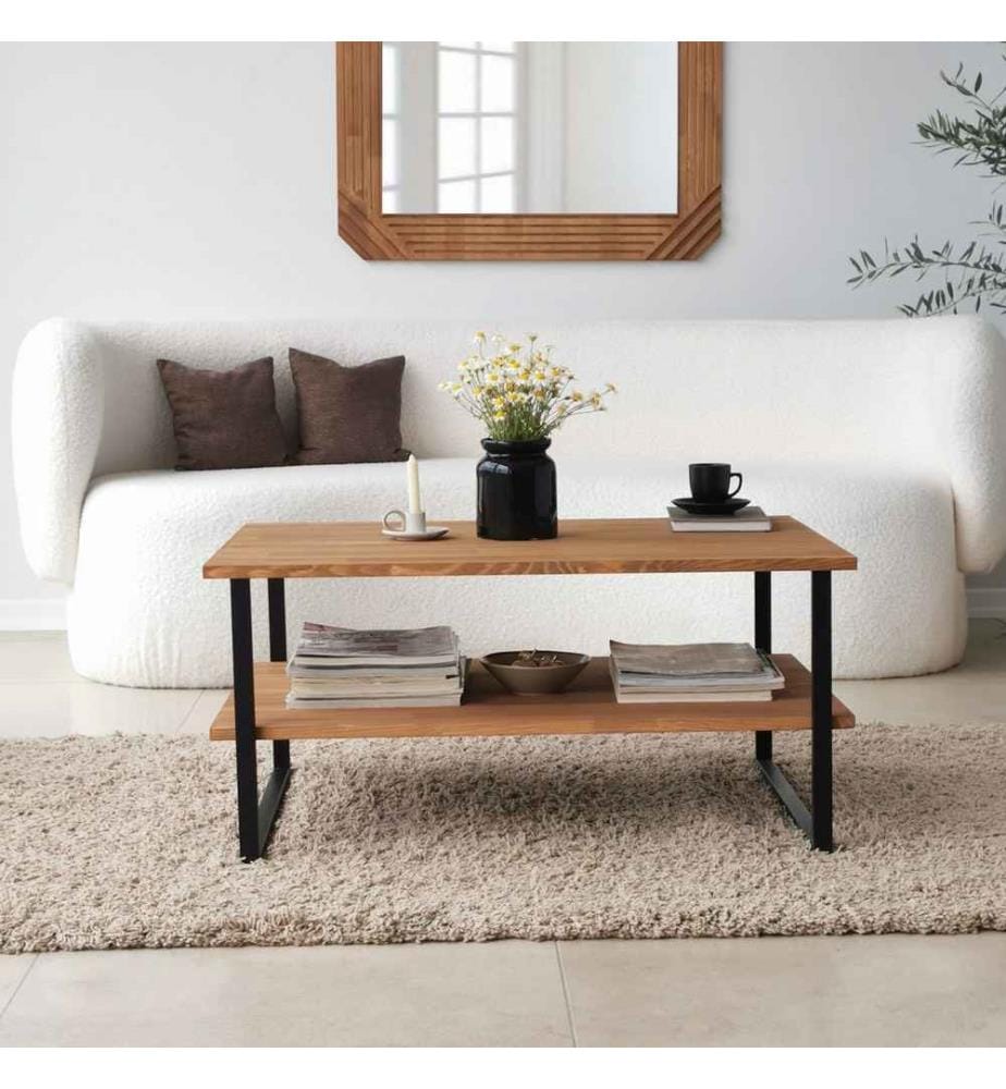 Table basse, chêne, pin, bois massif, cadre en métal