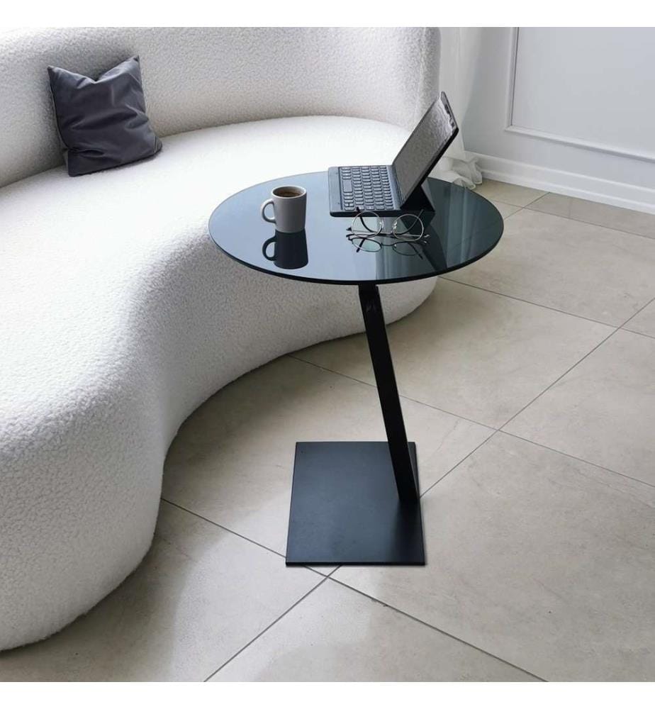 Table basse, noire, verre trempé, structure métallique