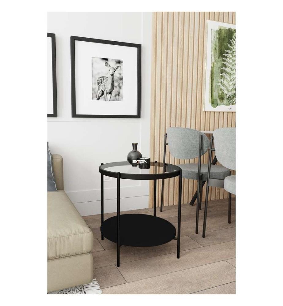 Side Table, Transparent, Black, Top: Tempered Glass, Bottom: MDF