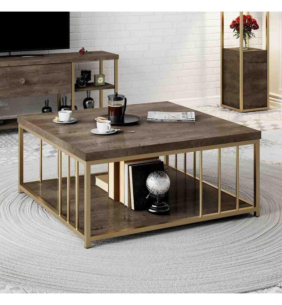 Table basse, noyer doré, panneau de particules mélaminé
