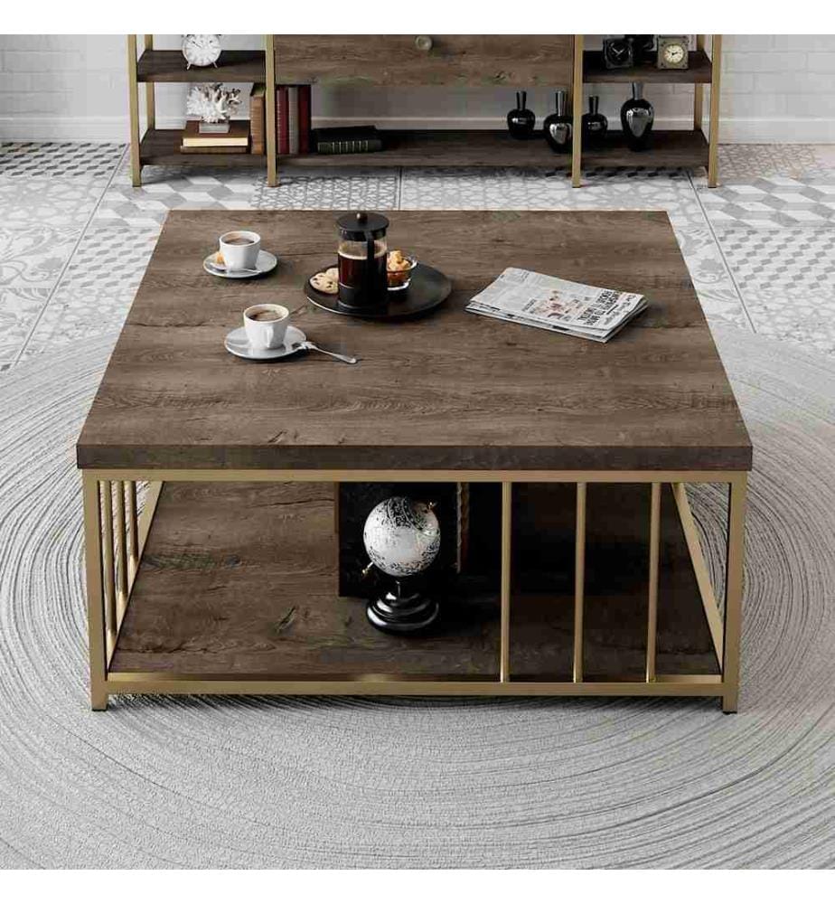 Table basse, noyer doré, panneau de particules mélaminé
