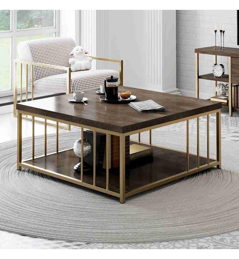 Table basse, noyer doré, panneau de particules mélaminé