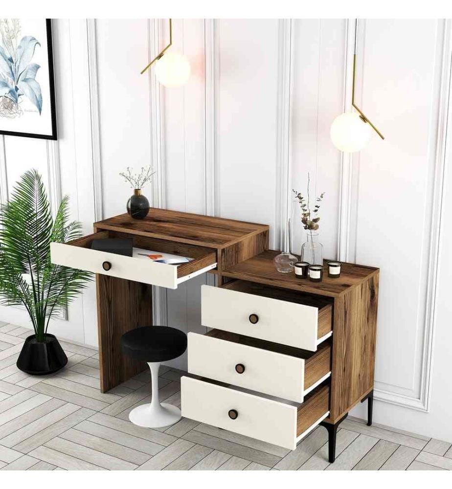 Table de maquillage, noyer crème, panneau de particules mélaminé