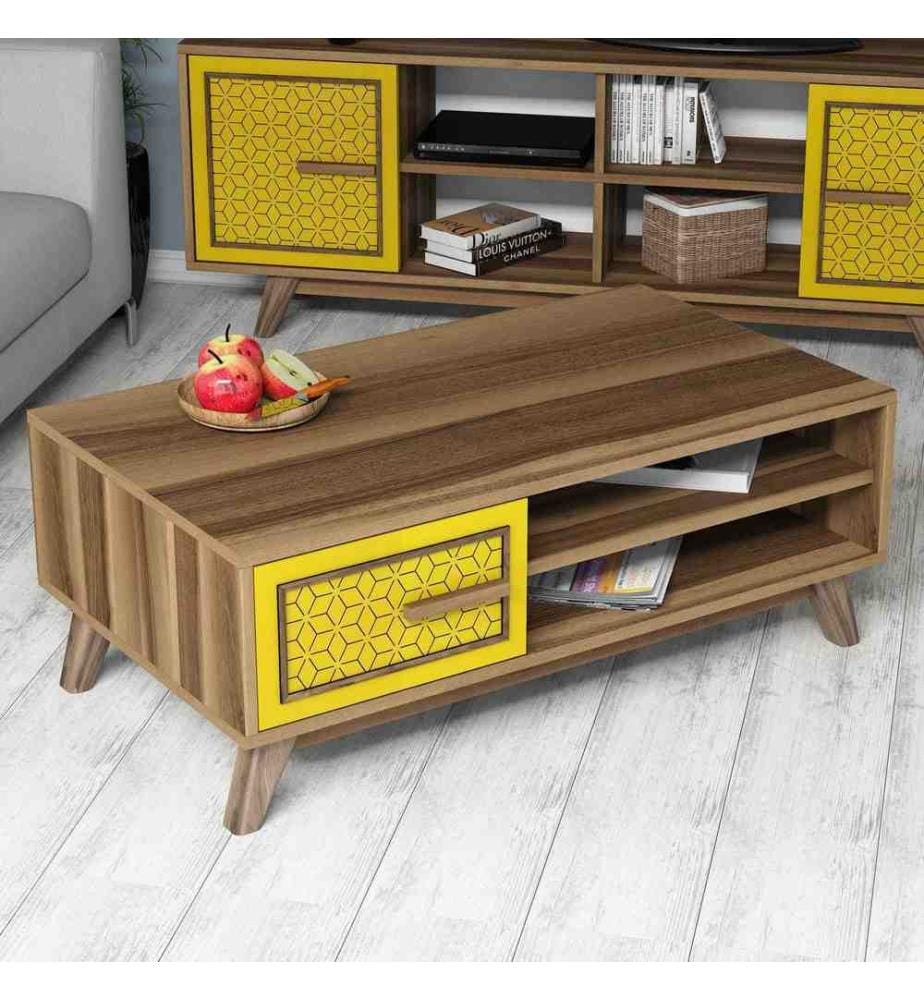 Coffee Table, Walnut Yellow, Melamine Coated Particle Board