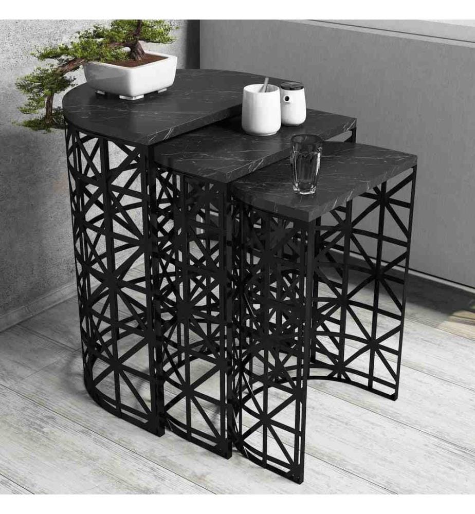 Nesting-Tisch, 3-teilig, Schwarz, Melaminbeschichtete Spanplatte