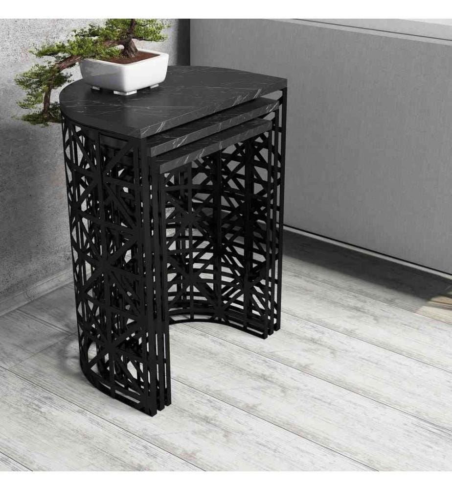 Nesting-Tisch, 3-teilig, Schwarz, Melaminbeschichtete Spanplatte