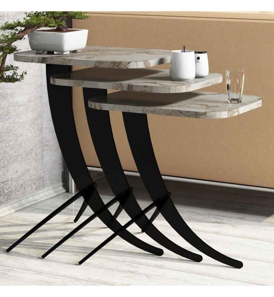 Nesting Table, 3 Pieces, White Black, Melamine Coated Particle Board
